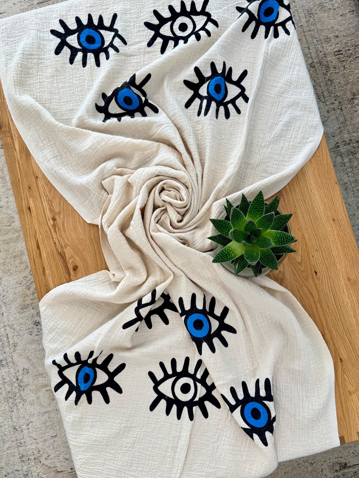 Musselin Strandtuch | 100 % Bio-Baumwolle | Eye-Motiv