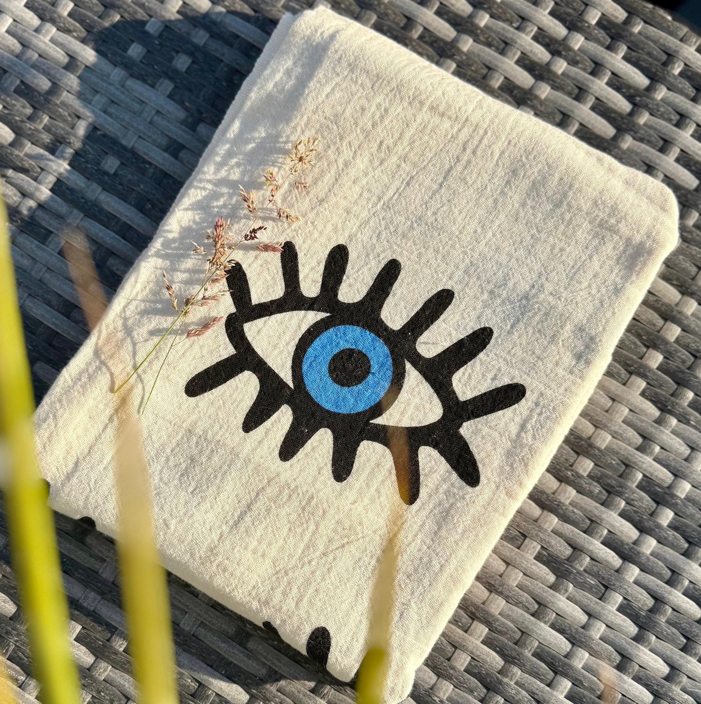 Musselin Strandtuch & Badetuch | Saunatuch | Eye-Motiv | 100% Bio-Baumwolle