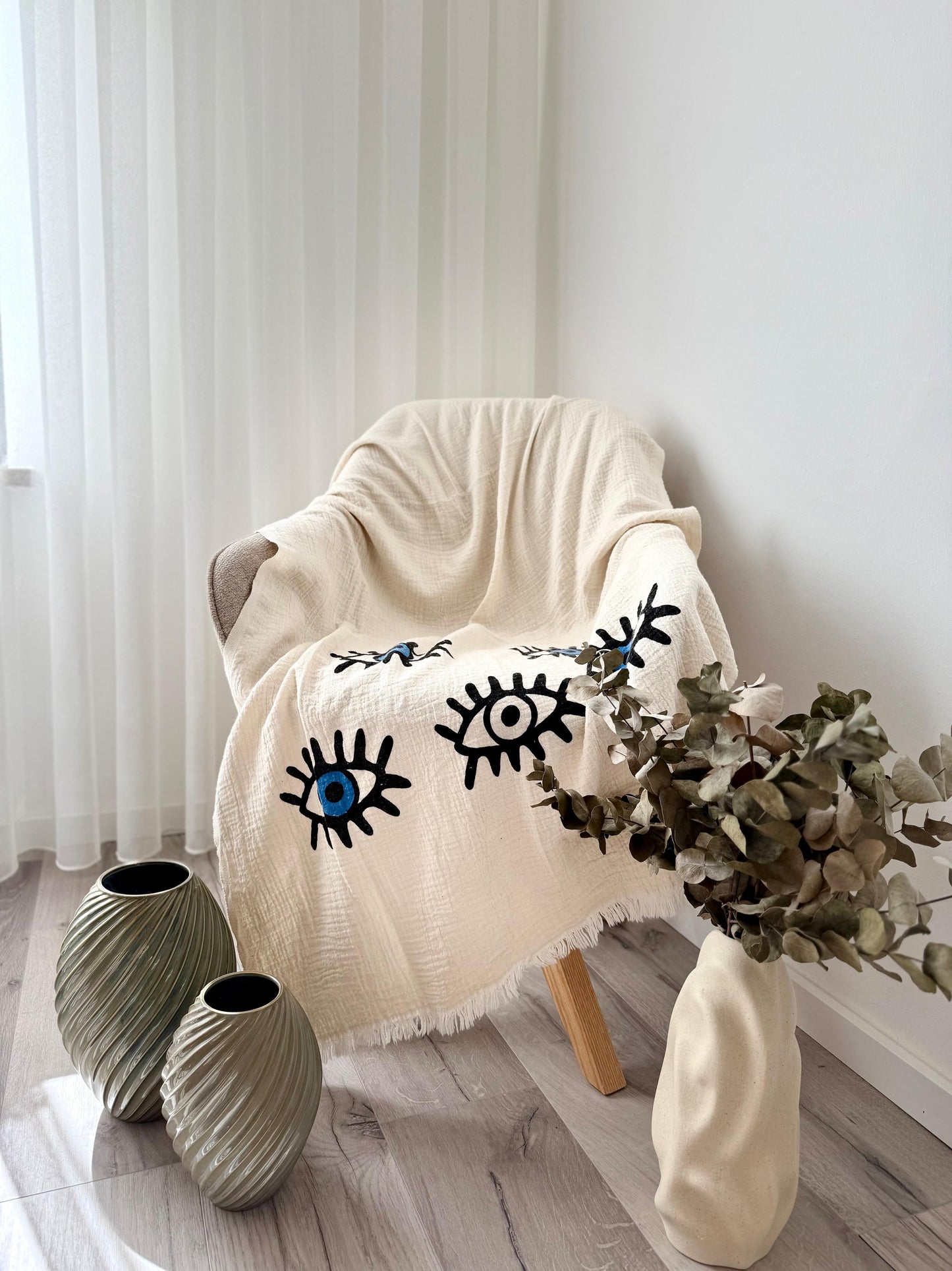 Musselin Strandtuch | 100 % Bio-Baumwolle | Eye-Motiv