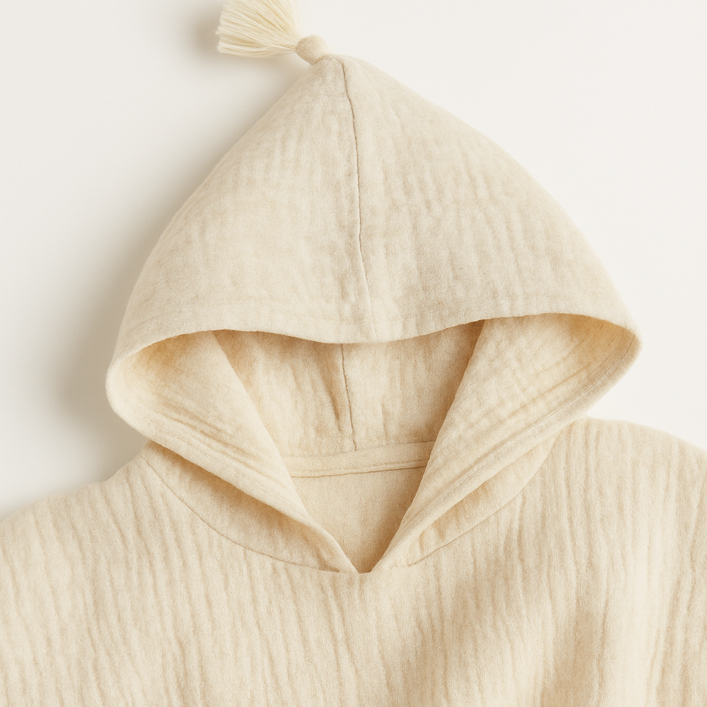 Musselin Poncho Baby & Kinder | Badeponcho Kapuzenponcho | Beige | 100% Bio-Baumwolle