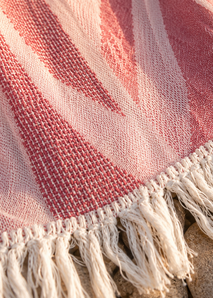Musselin Bademantel Damen | Kimono Morgenmantel | Palmen Rosa | 100% Bio-Baumwolle