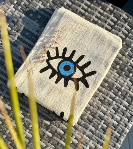 Musselin Strandtuch | 100 % Bio-Baumwolle | Eye-Motiv