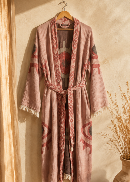 Musselin Bademantel Damen | Kimono Morgenmantel | Terrakotta Rot | 100% Bio-Baumwolle