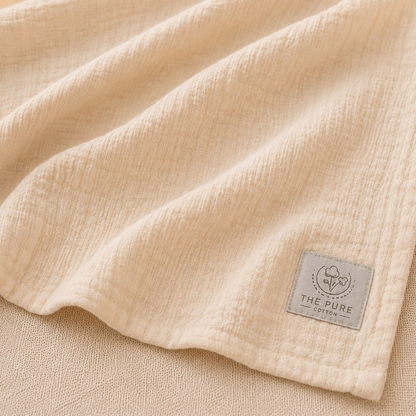 Musselin Babydecke | Kuscheldecke | Kinderwagendecke | Beige | 100 % Bio-Baumwolle