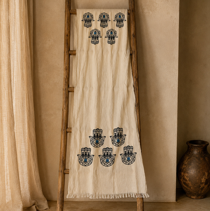 Musselin Strandtuch & Badetuch | Saunatuch | Hamsa-Motiv | 100% Bio-Baumwolle