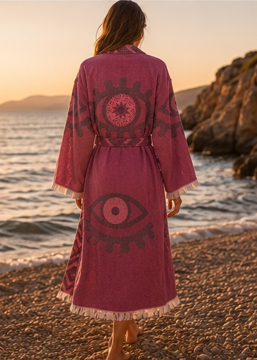 Musselin Bademantel Damen | Kimono Morgenmantel | Cassis Violett | 100% Bio-Baumwolle