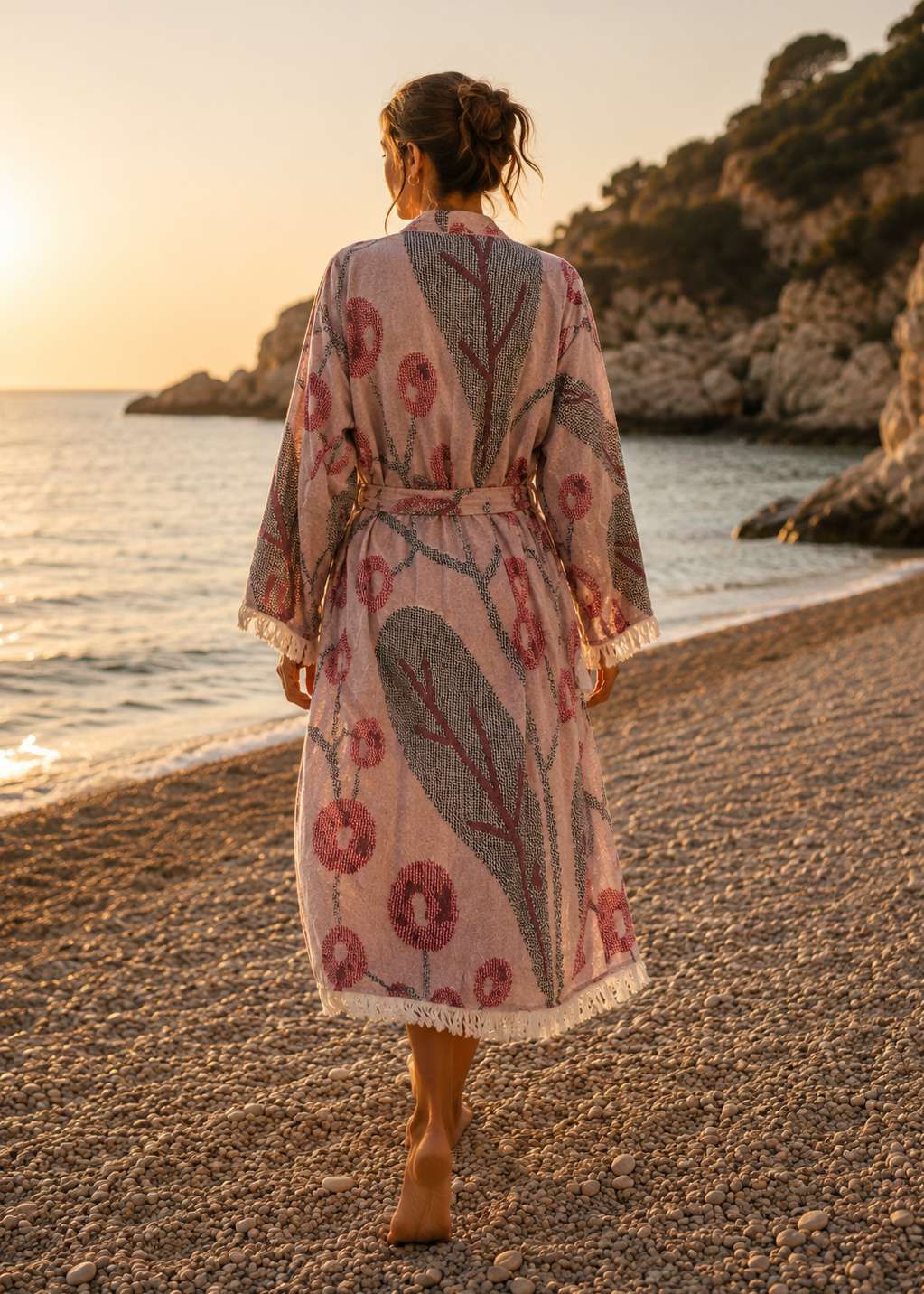 Musselin Bademantel Damen | Kimono Morgenmantel | Beeren Violett | 100% Bio-Baumwolle