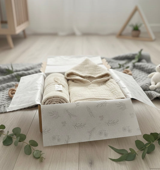 Geschenkset Baby | Musselin Decke & Poncho | 100% Bio-Baumwolle | Perfekt zur Geburt & Taufe