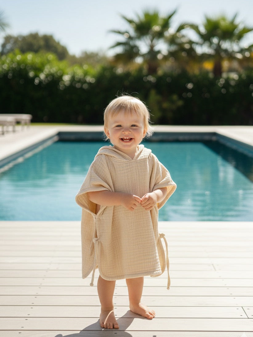 Musselin Poncho | 100% Bio-Baumwolle | Beige