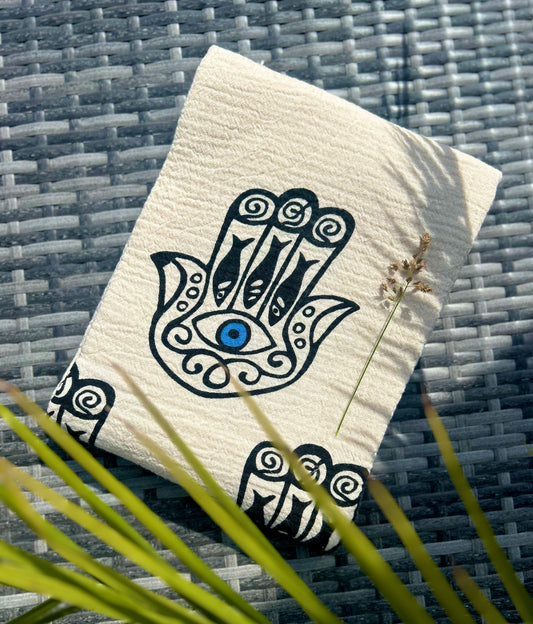Musselin Strandtuch | 100 % Bio-Baumwolle | Hamsa-Motiv