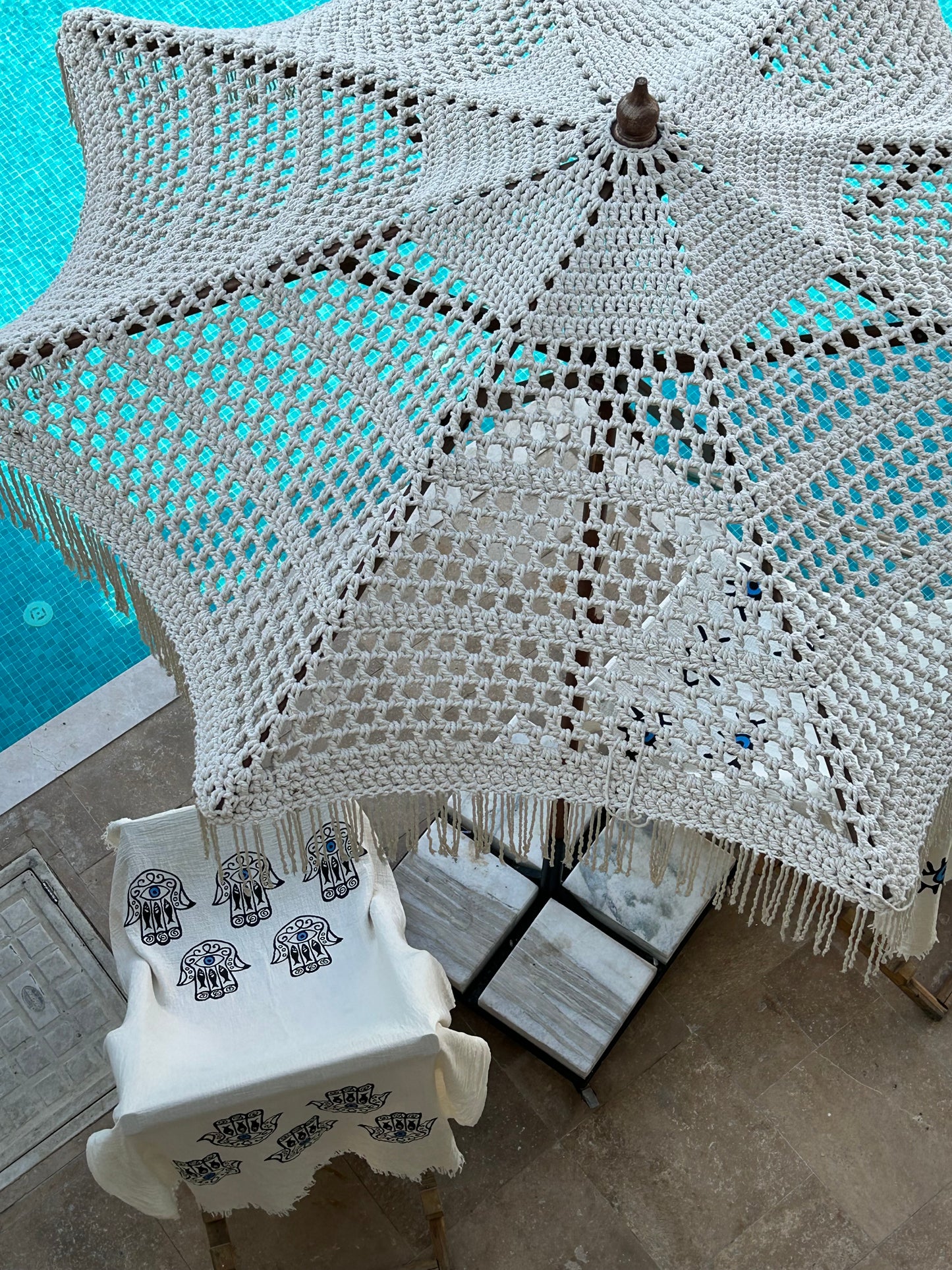 Musselin Sauna- & Strandtuch | 100% Bio-Baumwolle | Hamsa-Motiv