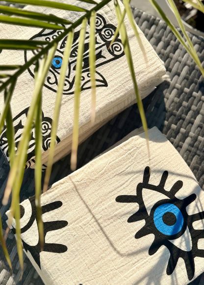 Musselin Strandtuch | 100 % Bio-Baumwolle | Hamsa-Motiv
