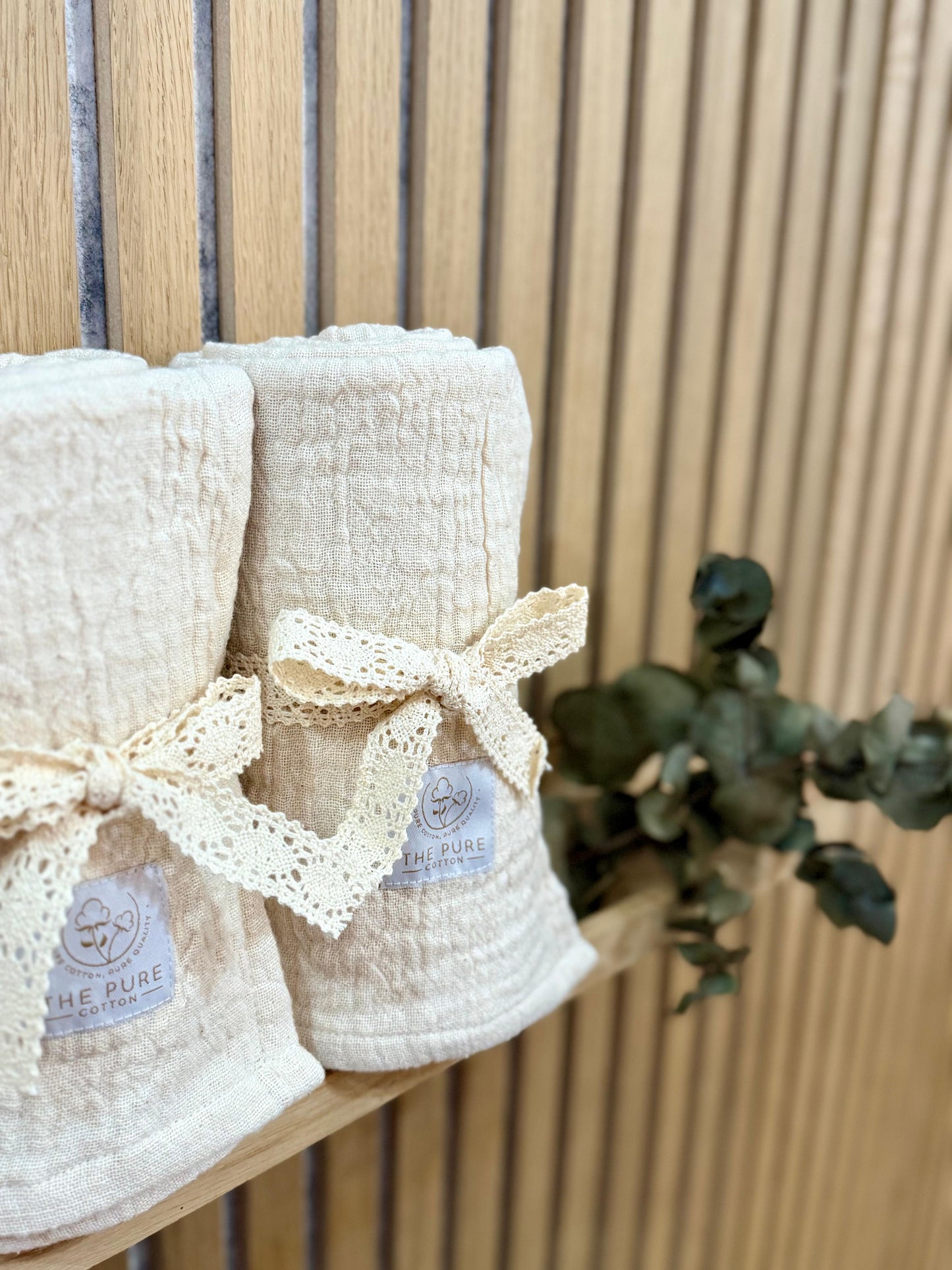 Musselin Babydecke in Beige - 100% Bio-Baumwolle | Boho Look | weich & atmungsaktiv | 85 x 85 cm